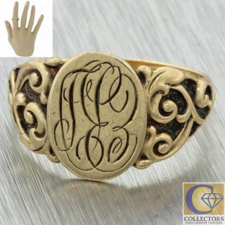 1880s Antique Victorian 14k Yellow Gold 13x16mm Monogram Engraved Signet Ring