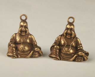 2 Buddhist Chinese Bronze Pendant Statue Maitreya Old Buddha Spiritual Gift M