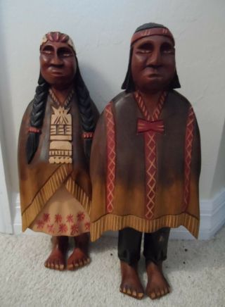 Vintage Large Hand Painted & Carved Wooden Chilean Couple