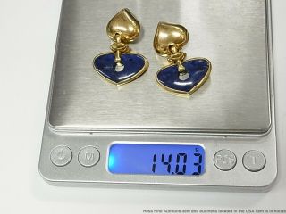 18k Gold Lapis Lazuli Heart Earrings Large Vintage Doorknocker Dangles 14.  2gram 10
