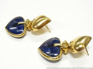 18k Gold Lapis Lazuli Heart Earrings Large Vintage Doorknocker Dangles 14.  2gram 3