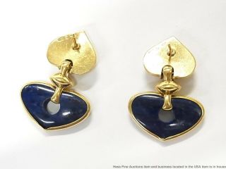 18k Gold Lapis Lazuli Heart Earrings Large Vintage Doorknocker Dangles 14.  2gram 4