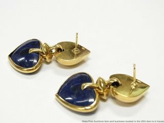 18k Gold Lapis Lazuli Heart Earrings Large Vintage Doorknocker Dangles 14.  2gram 5