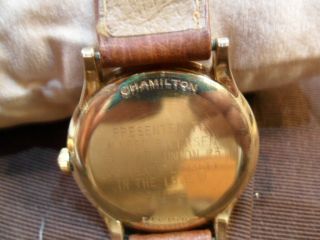 Vintage Hamilton Thin - o - matic mens watch 14 karat case,  engraved back 4