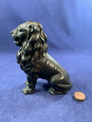 Antique Vintage Cast Iron (ci) Still Bank - Rare Seated Lion