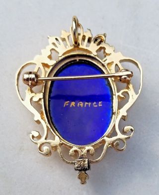 ESTATE 14K YELLOW GOLD HAND PAINTED FRENCH ENAMEL PENDANT OR PIN - FRANCE REGAL 2