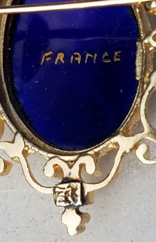 ESTATE 14K YELLOW GOLD HAND PAINTED FRENCH ENAMEL PENDANT OR PIN - FRANCE REGAL 3