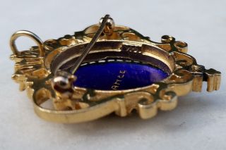 ESTATE 14K YELLOW GOLD HAND PAINTED FRENCH ENAMEL PENDANT OR PIN - FRANCE REGAL 5