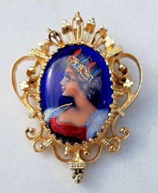 ESTATE 14K YELLOW GOLD HAND PAINTED FRENCH ENAMEL PENDANT OR PIN - FRANCE REGAL 6