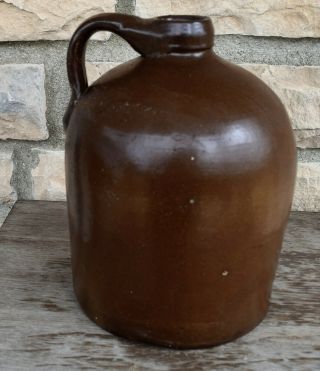 Antique Ohio Barn Find Pottery Dark Brown Glaze Stoneware Jug 9 1/2 Inches Tall