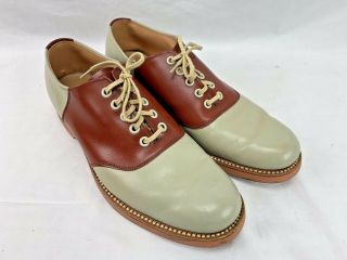 Pedwin Shoes 8 1/2 C Saddle Leather Two Tone Ivory And Brown Vintage 50 
