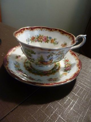 Royal Albert Tea Cup And Saucer Chelsea Bird Red Floral Bone China England