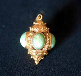 Vintage Gold Byzantine/Etruscan style jeweled Charm tests 18k,  9 gr. 3