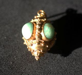 Vintage Gold Byzantine/Etruscan style jeweled Charm tests 18k,  9 gr. 4