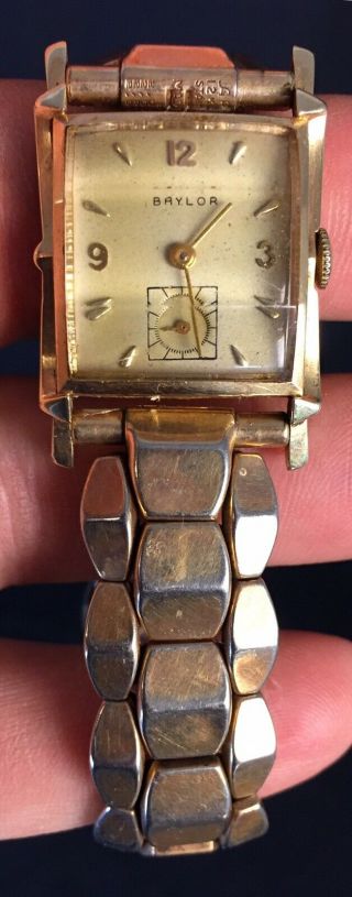 Baylor Men ' s 14kt Solid Gold Vintage Art Deco Mechanical Movement Wrist Watch 6