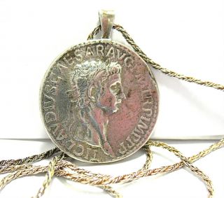 Sterling Silver Large Ancient Coin Necklace 17.  7 Grams Syboll