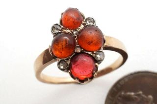 Antique French 18k Gold Fire Opal Paste & Rose Cut Diamond Cluster Ring C1870