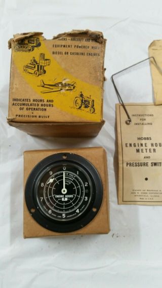 Vintage Hobbs Hour Meter Nos 6 Volt Pressure Switch Box /paperwork.