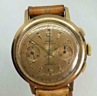 Chronograph Watch Mascot Rare Vintage Rose Gold Plated Swiss Made 38mm Gild Dial