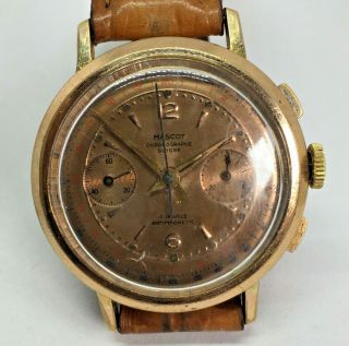 Chronograph Watch MASCOT Rare Vintage Rose Gold PLATED Swiss Made 38mm Gild Dial 2