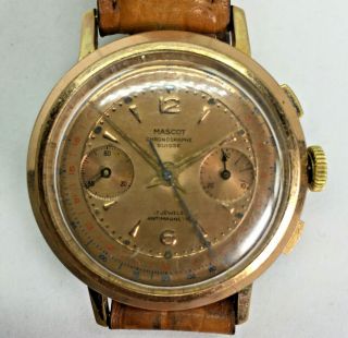 Chronograph Watch MASCOT Rare Vintage Rose Gold PLATED Swiss Made 38mm Gild Dial 3