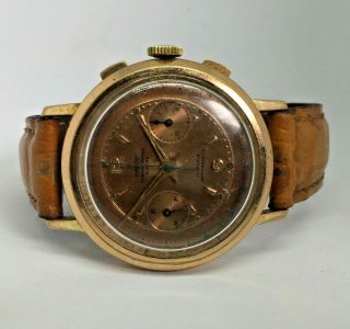 Chronograph Watch MASCOT Rare Vintage Rose Gold PLATED Swiss Made 38mm Gild Dial 4