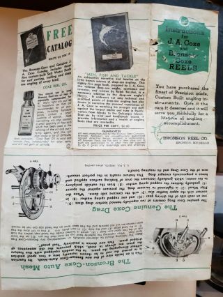 1950s J A COXE salt water Fishing Reel,  papers BRONSON 4OCW sport 7