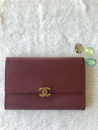Authentic Chanel Wallet Large Trifold Vintage Grained Leather
