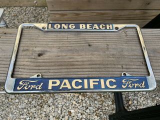 Rare Long Beach Pacific Ford Dealer License Plate Frames Early Vintage
