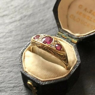 Antique Victorian 18 Karat Gold Ruby & Diamond Ring