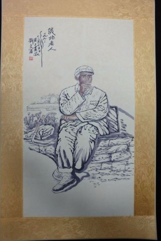 Very Vivid Old Large Chinese Paper Painting Portrait " Liuwenxi " Marks