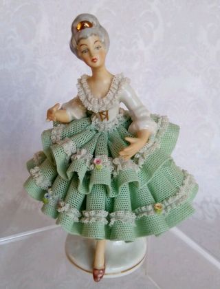 Antique Victorian German Porcelain Dresden Irish Lace Victorian Lady Figurine