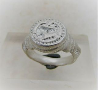 Scarce Circa 300 - 400ad Ancient Roman Military Silver Seal Ring Beast Depiction