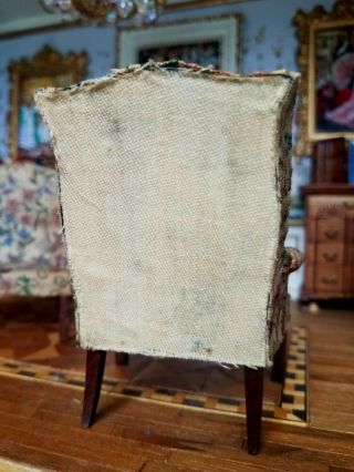 Antique Vintage Dollhouse Miniature Artisan Petit Point Wingback Chairs Set 1:12 6