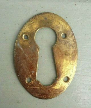Very Large Antique Oval Brass Keyhole Escutcheon 58mm By 42mm Coffer / Chest