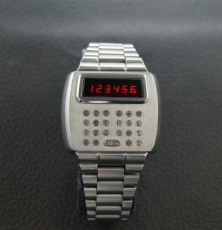 Vintage Pulsar Calculator Watch Led Steel Time Computer Fully Ref.  14188