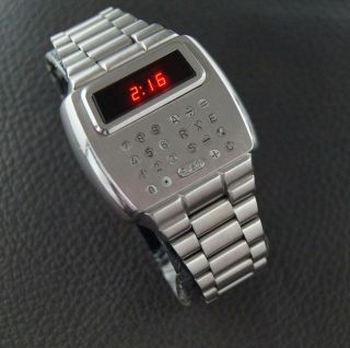 VINTAGE PULSAR CALCULATOR WATCH LED STEEL TIME COMPUTER FULLY REF.  14188 2