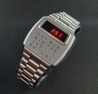 VINTAGE PULSAR CALCULATOR WATCH LED STEEL TIME COMPUTER FULLY REF.  14188 3