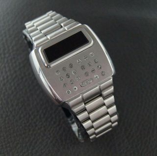 VINTAGE PULSAR CALCULATOR WATCH LED STEEL TIME COMPUTER FULLY REF.  14188 5