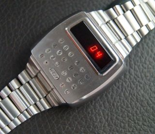 VINTAGE PULSAR CALCULATOR WATCH LED STEEL TIME COMPUTER FULLY REF.  14188 7