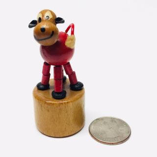 Fomlet Vintage Collapsible Wooden Cow Push Button Toy Made in Italy 8