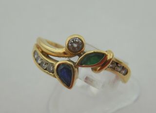 Vintage 18ct Gold,  Diamonds,  Sapphire & Marquise Emerald Ring
