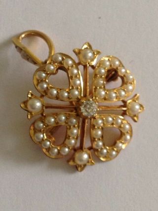 Delightful Fine Victorian 15ct Gold Seed Pearl & Diamond Heart Pendant