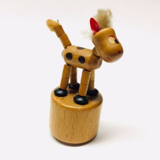 Fomlet Vintage Collapsible Wooden Spotted Horse Push Button Toy Made In Italy