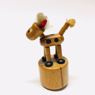 Fomlet Vintage Collapsible Wooden Spotted Horse Push Button Toy Made in Italy 3