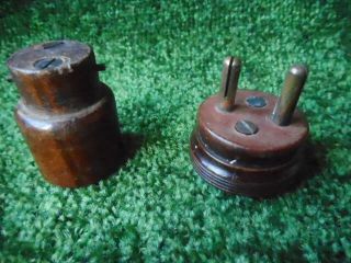 Vintage Antique Wooden Two Pin Electrical Plug And Socket