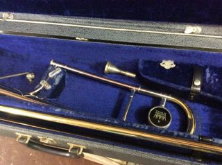 Vtg KING TEMPO MODEL NICKEL PLATED TROMBONE,  Mouthpiece & Case SN 494155 GREAT 10
