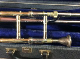 Vtg KING TEMPO MODEL NICKEL PLATED TROMBONE,  Mouthpiece & Case SN 494155 GREAT 12