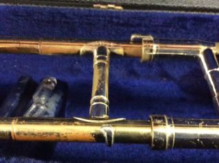 Vtg KING TEMPO MODEL NICKEL PLATED TROMBONE,  Mouthpiece & Case SN 494155 GREAT 4