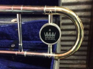 Vtg KING TEMPO MODEL NICKEL PLATED TROMBONE,  Mouthpiece & Case SN 494155 GREAT 5
